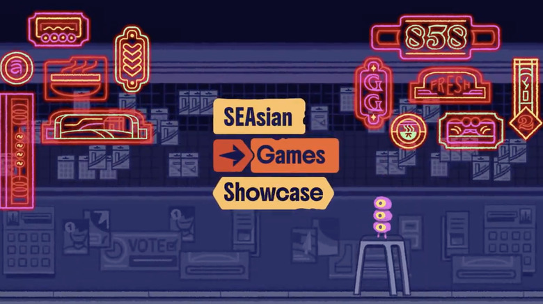 A pixel art banner for the Southeast Asian Games Showcase.
