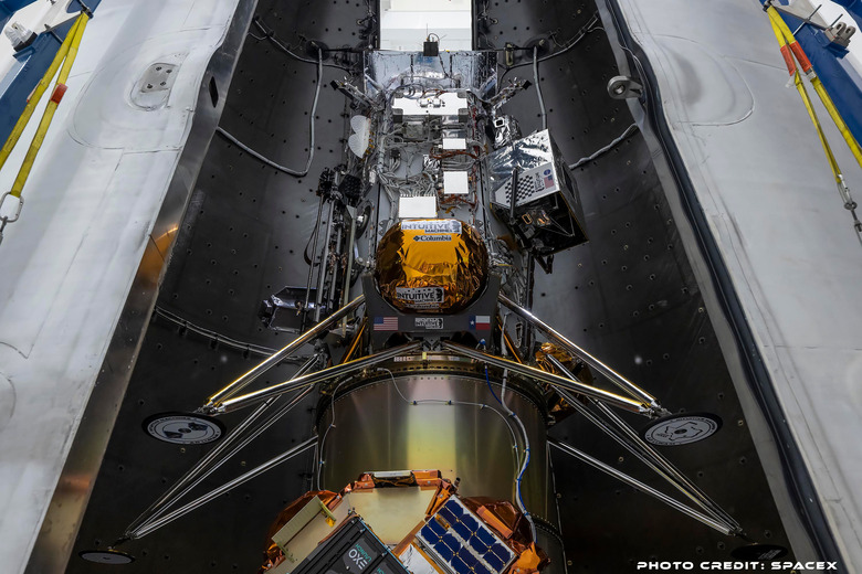 The Athena lunar lander is shown ahead of launch