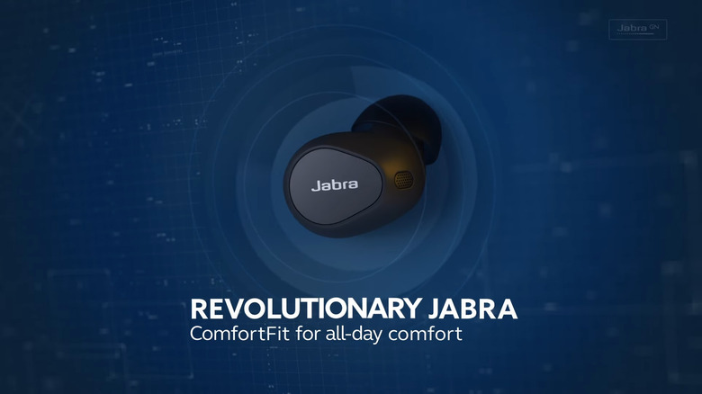 Marketing still for Jabra Elite earbuds. 