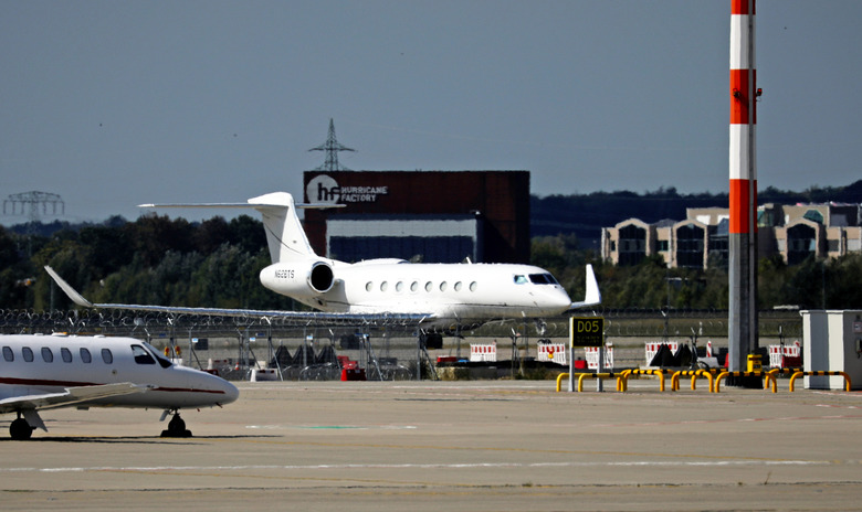 Tesla Inc Chief Executive Officer Elon Musk's private jet is seen at the newly built Berlin Brandenburg Airport 