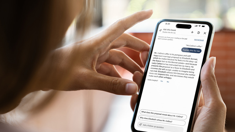 A Kindle iOS app user taking advantage of the Ask this Book feature.