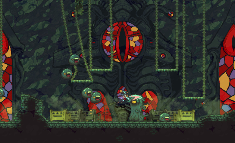 Graphic illustration with green and red elements for a 2D game.