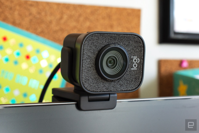 A photo of Logitech's StreamCam mounted to a monitor. 
