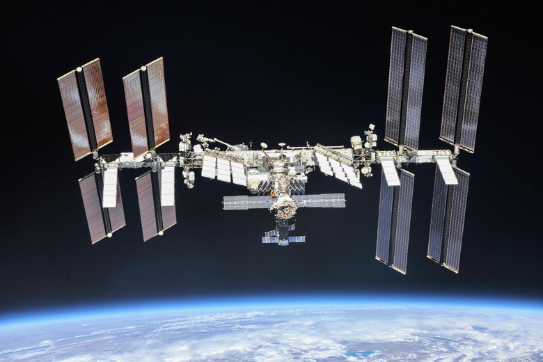 Photo of the International Space Station (ISS) floating above Earth.