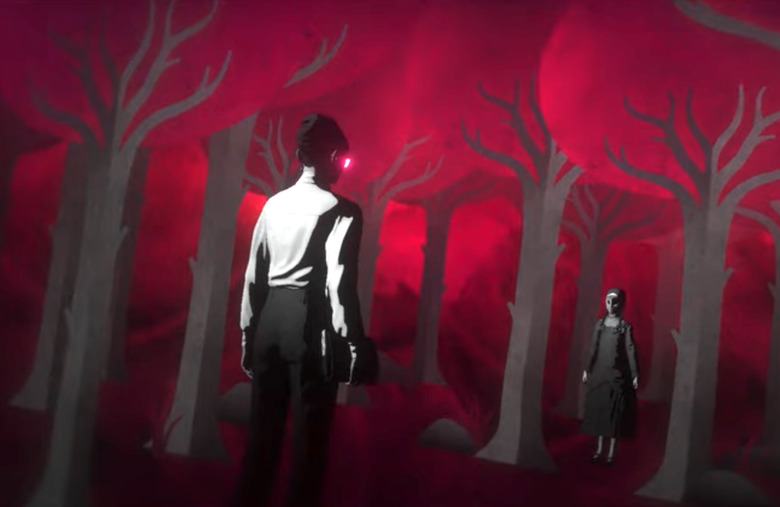 A screenshot from the game showing a lady and maybe a nun.