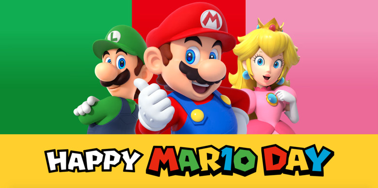 A Mario Day banner.