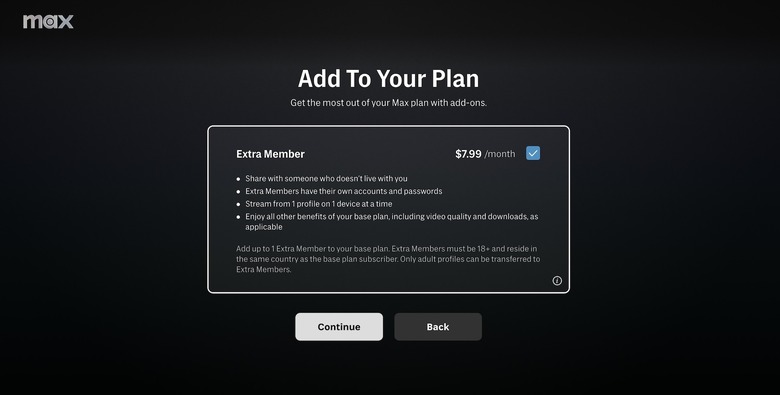 Max extra member screen