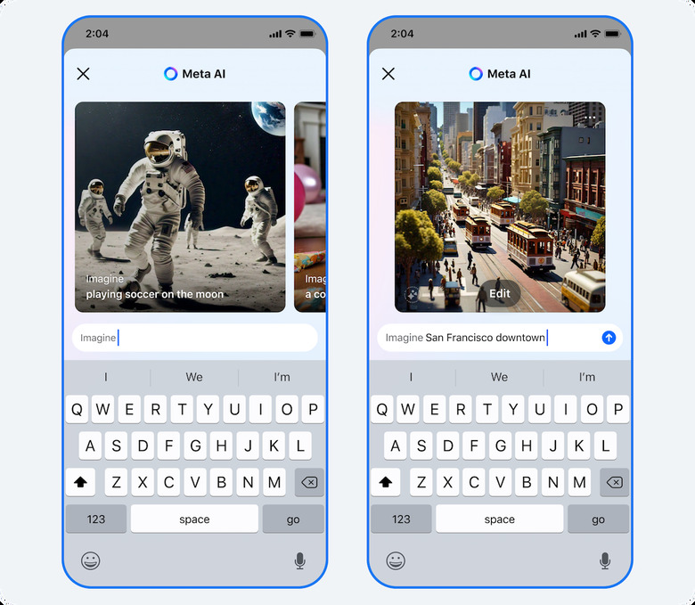 Two phones showing the imagine feature on Meta AI.