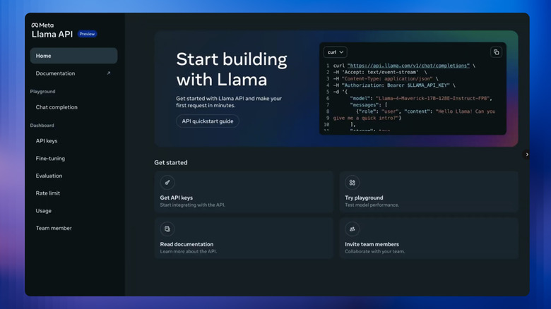 Llama API screenshot