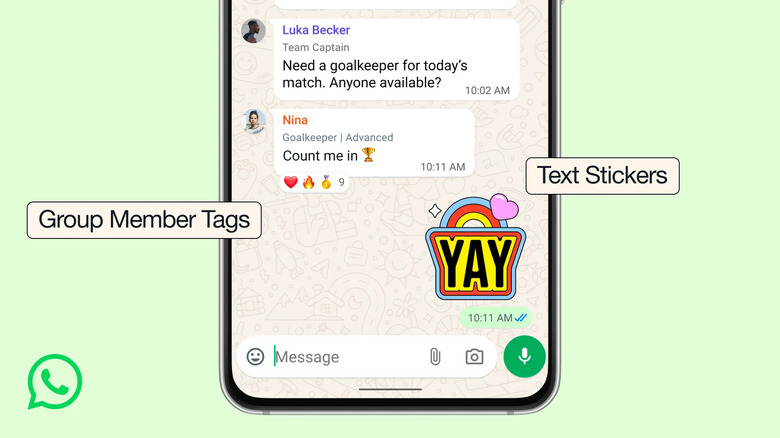 WhatsApp on a smartphone showing off text stickers.