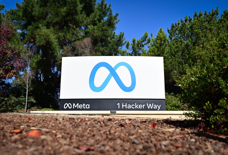 The Meta (formerly Facebook) logo marks the entrance of their corporate headquarters in Menlo Park, California on November 09, 2022. - Facebook owner Meta will lay off more than 11,000 of its staff in 
