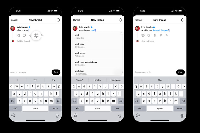 Meta's Threads app with its new tagging feature.