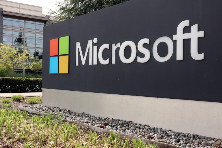 REDMOND, UNITED STATES - 2021/04/27: A logo marking the edge of the  Microsoft corporate campus in Redmond, United States. The company announced its Q2 earnings on 27th Apr 2021. (Photo by Toby Scott/SOPA Images/LightRocket via Getty Images)