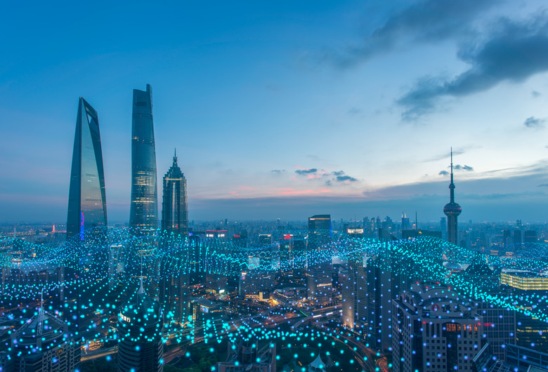 shanghai skyline with  abstract particles