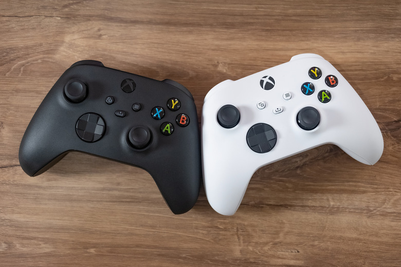 Xbox controllers in black and white