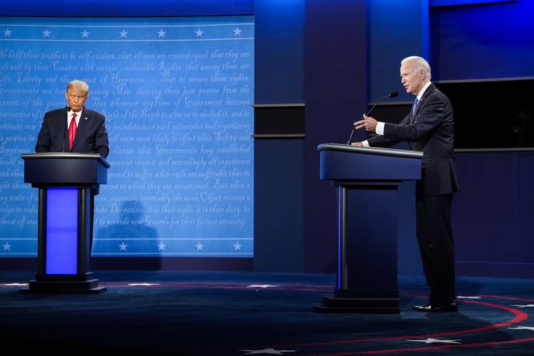 NASHVILLE, TN - OCTOBER 22: President Donald J. Trump and Democratic presidential candidate Joe Biden participate in the final Presidential debate on the campus of Belmont University on Thursday, Oct 22, 2020 in Nashville, TN. (Photo by Jabin Botsford/The Washington Post via Getty Images)