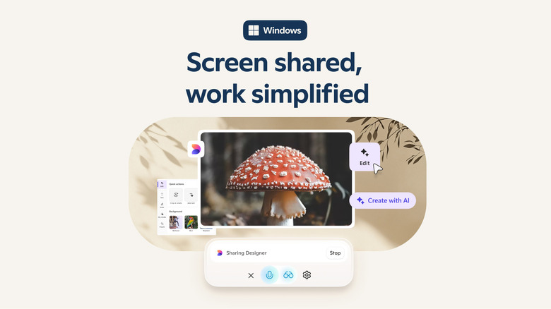 A screenshot of Copilot Vision show the AI assistant offering to edit an image of a forest mushroom.   