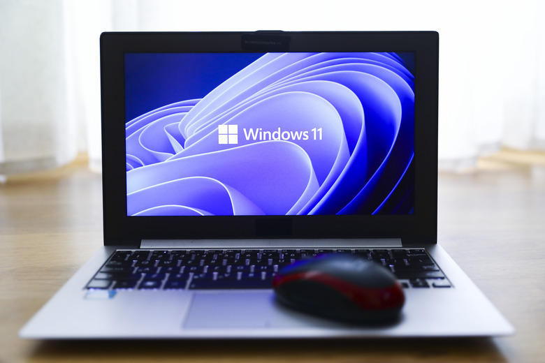 Windows 11 operating system logo is displayed on a laptop screen for illustration photo. Gliwice, Poland on January 23, 2022. (Photo by Beata Zawrzel/NurPhoto via Getty Images)