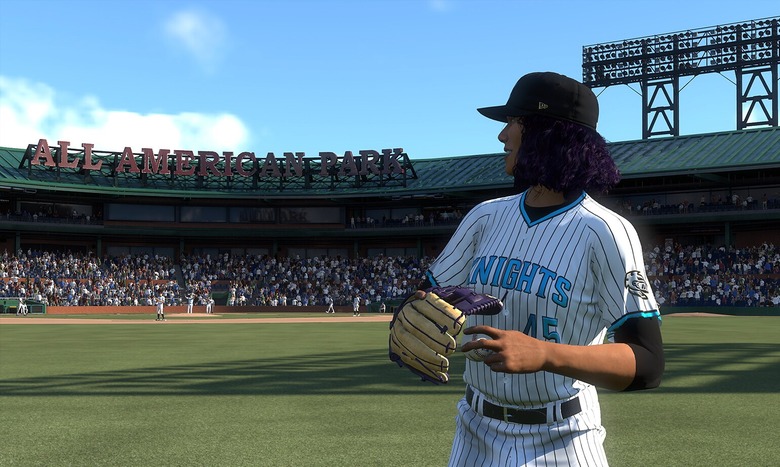 A female baseball player depicted in MLB The Show 24.