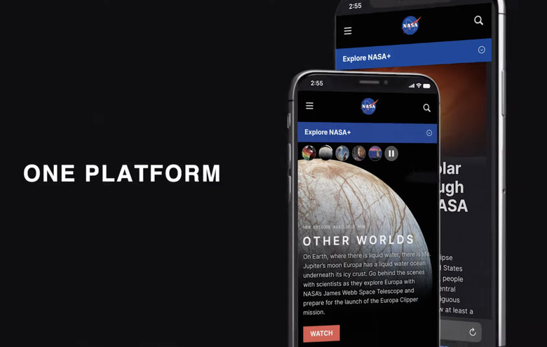 Phones with NASA+ page loaded
