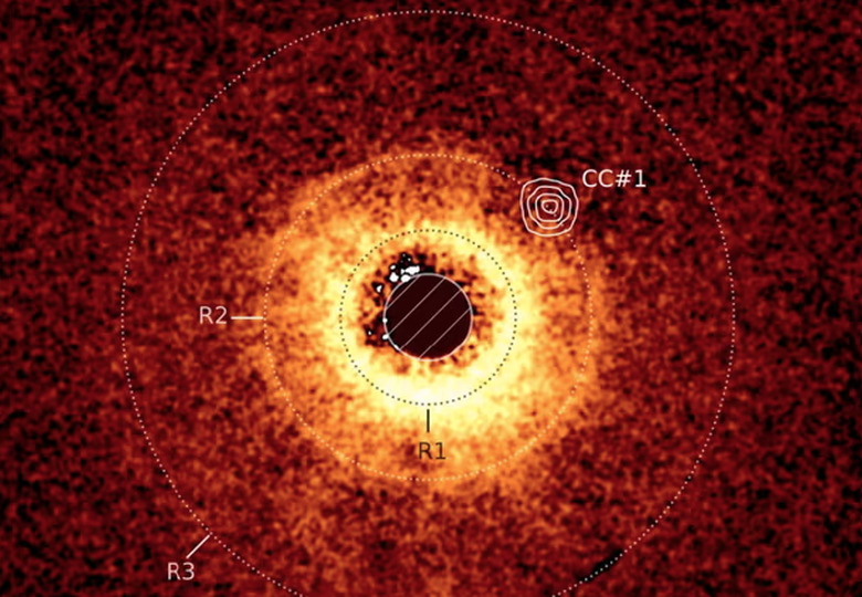 An image of a planetary system and a likely exoplanet.