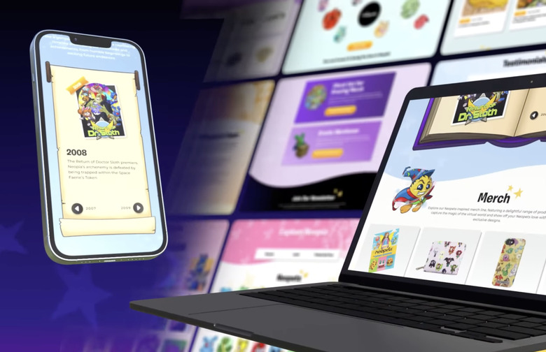 A laptop and a phone showing the new Neopets website.