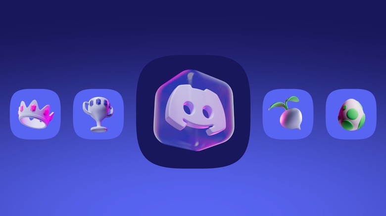 A Discord logo next to a chalice, crown, turnip, and egg.