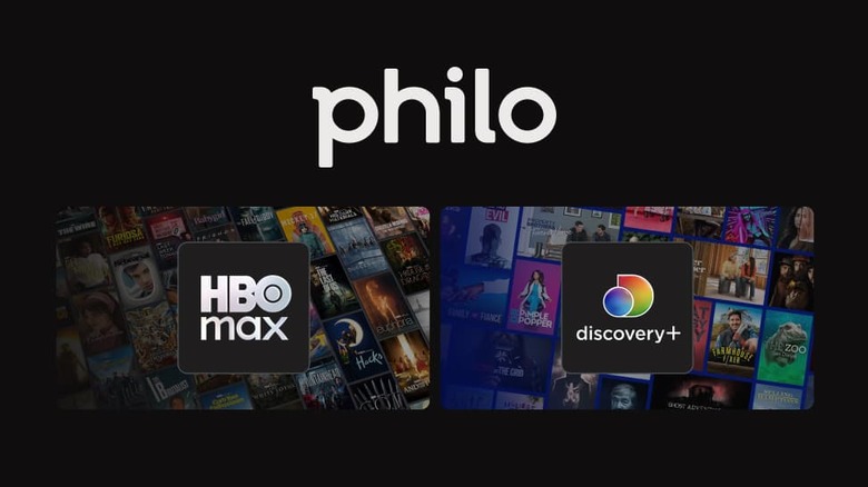 Philo, HBO Max and Discovery+ logos