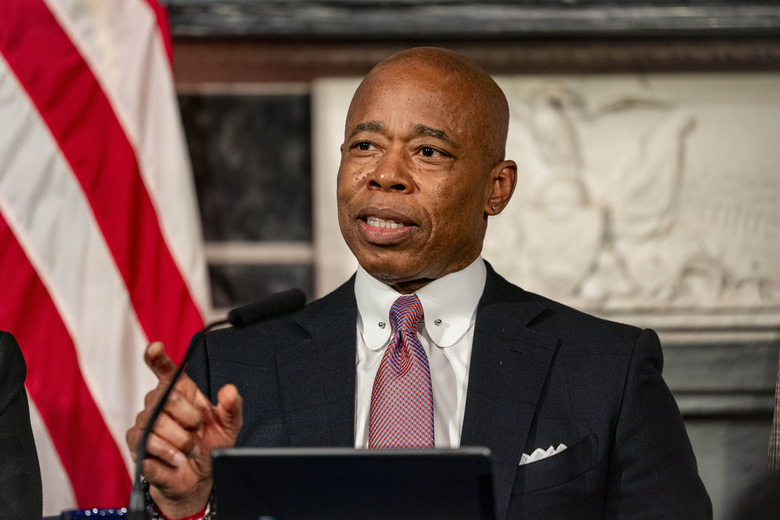 FILE - New York City Mayor Eric Adams speaks during a news conference at City Hall, Dec. 12, 2023, in New York. Adams announced Friday, Jan. 19, 2024, that he rejected the bill, known as the 