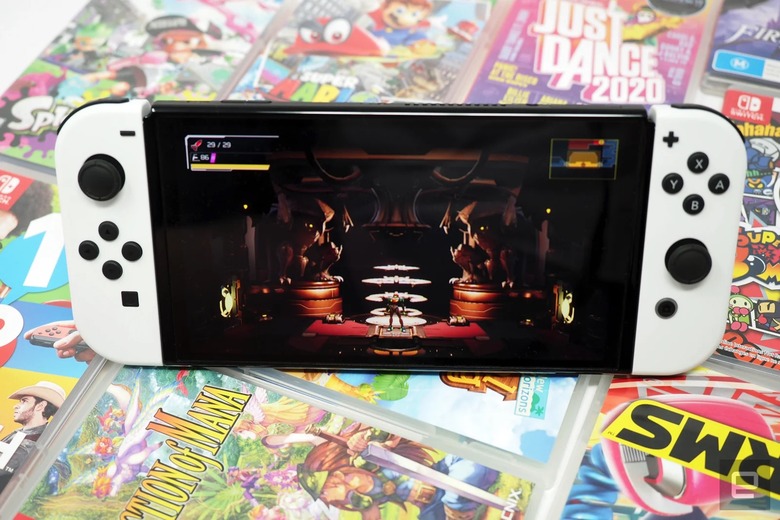 Nintendo Switch OLED playing 'Metroid Dread'