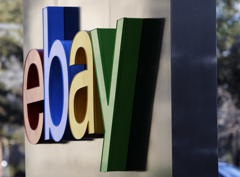 FILE - This Jan. 14, 2015, file photo, shows signage at the entrance to eBay's headquarters in San Jose, Calif. EBay reports financial earnings Tuesday, April 26, 2016. (AP Photo/Marcio Jose Sanchez, File
