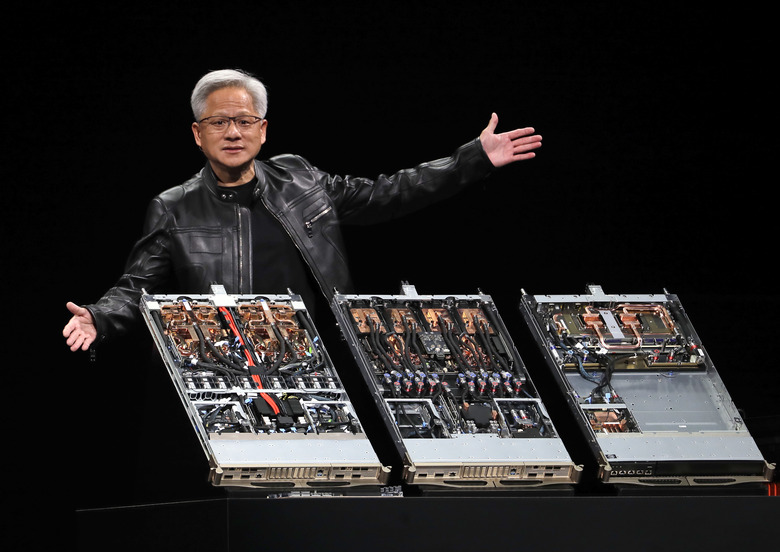 FILE - President and CEO of Nvidia Corporation Jensen Huang delivers a speech during the Computex 2025 exhibition in Taipei, Taiwan, Monday, May 19, 2025. (AP Photo/Chiang Ying-ying, File)