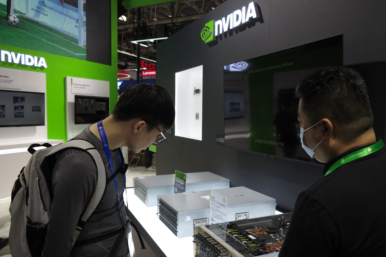 Visitors visit the NVIDIA booth at the 3rd China International Supply Chain Expo in Beijing, China, on July 20, 2025. (Photo by Costfoto/NurPhoto via Getty Images)