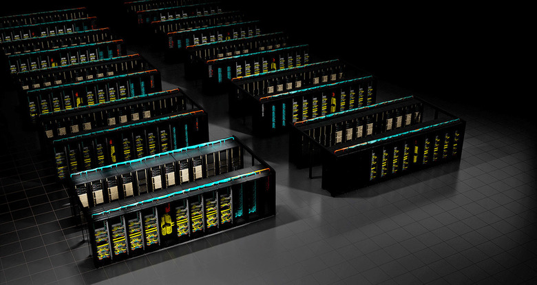 Two rows of NVIDIA H100 AI chips are all lined up.