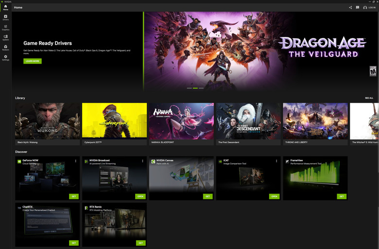A screenshot showing the different panels of the unified NVIDIA app.