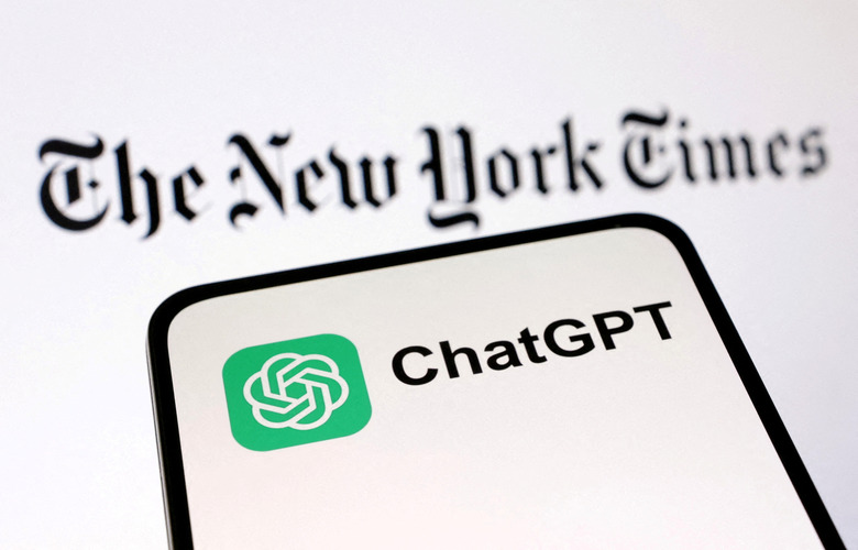 FILE PHOTO: ChatGPT and The New York Times logos are seen in this illustration taken December 27, 2023. REUTERS/Dado Ruvic/Illustration/File Photo