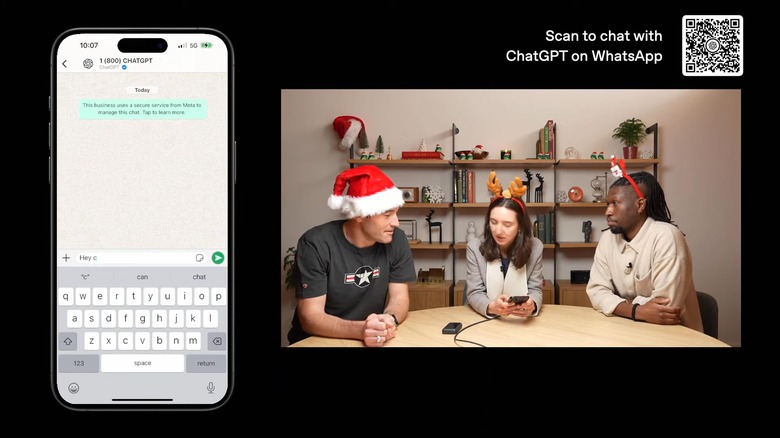 Three OpenAI employees demo ChatGPT's WhatsApp integration. 