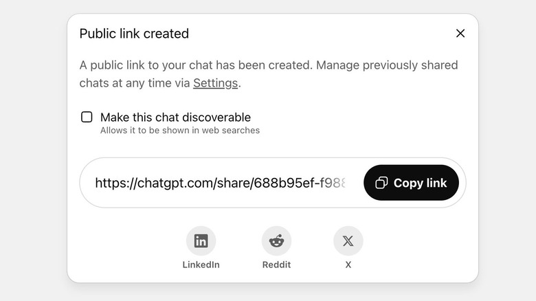 A screenshot of a since-removed ChatGPT feature that allowed public links to be discoverable.
