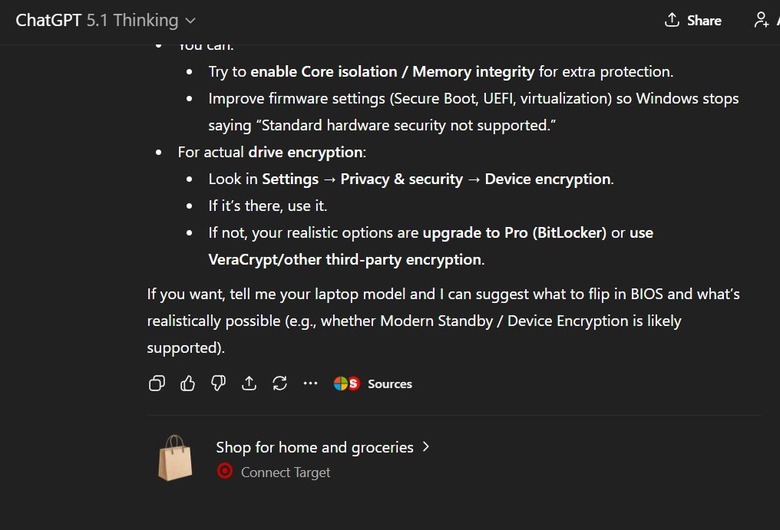 A screenshot from X user Benjamin De Kraker showing a Target widget at the end of a ChatGPT conversation.