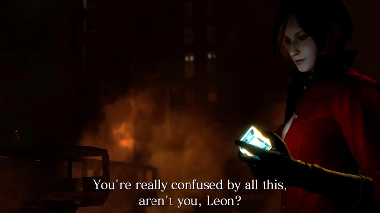 A still from RE6 that shows a woman saying 