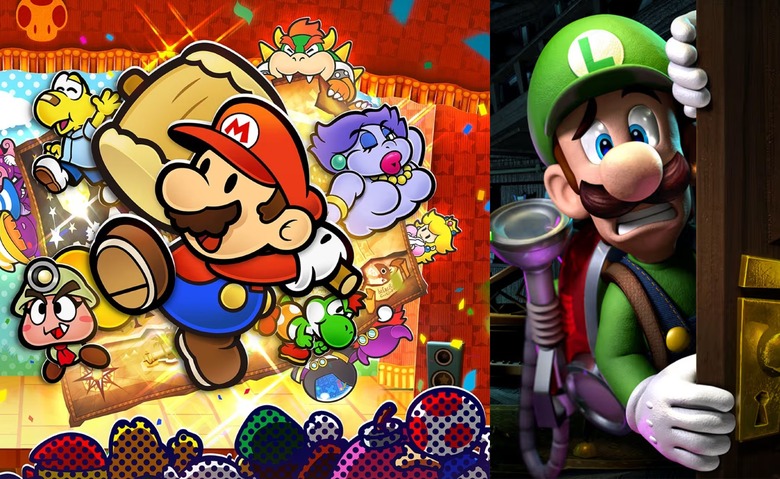 Covers for Paper Mario: The Thousand-Year Door and Luigi's Mansion 2 HD are cut together in a side-by-side