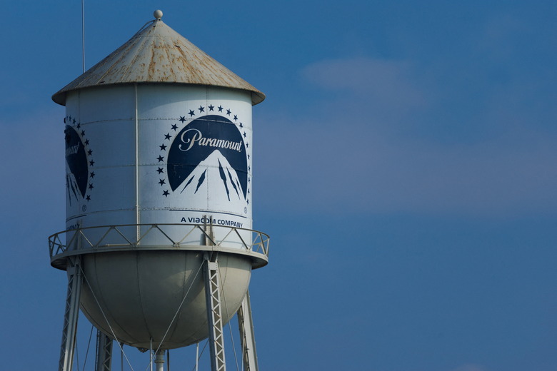 A Paramount water tower is shown on the Paramount studio lot in Hollywood before the Paramount Global $8.4 billion merger with Skydance Media is expected to be completed this week, in Los Angeles, California, U.S., August 5, 2025. After the deal closes, the company will be renamed Paramount Skydance Corp.   REUTERS/Mike Blake