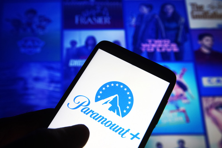 UKRAINE - 2021/06/29: In this photo illustration, Paramount+ (Paramount Plus) logo is seen on a smartphone against its website in the background. (Photo Illustration by Pavlo Gonchar/SOPA Images/LightRocket via Getty Images)