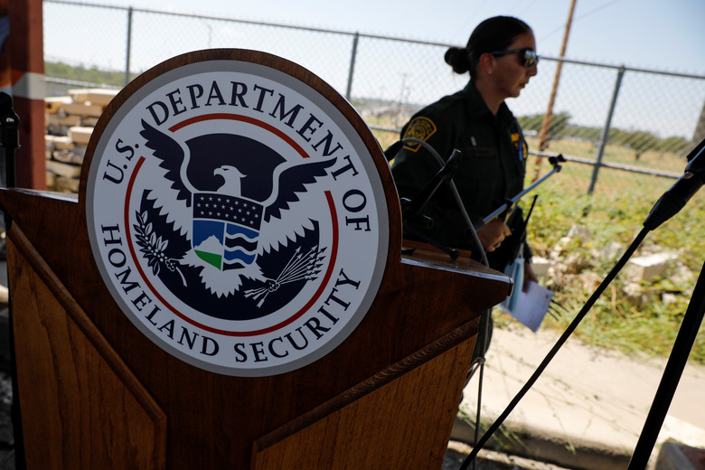 FILE PHOTO: The seal of the U.S. Department of Homeland Security is seen in Del Rio, Texas, U.S., September 19, 2021. REUTERS/Marco Bello/File Photo