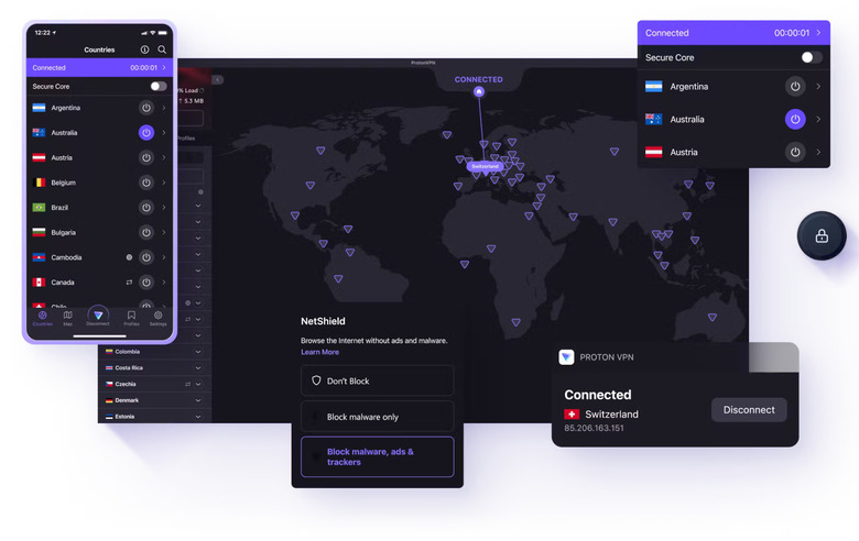 A map and a list of countries.