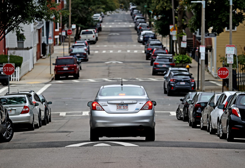 Boston, MA - September 26: A car drove over one of the several speed humps on M Street. (Photo by David L. Ryan/The Boston Globe via Getty Images)