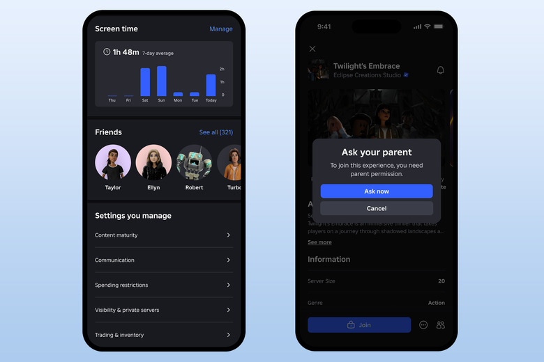 Roblox's new parental control features.
