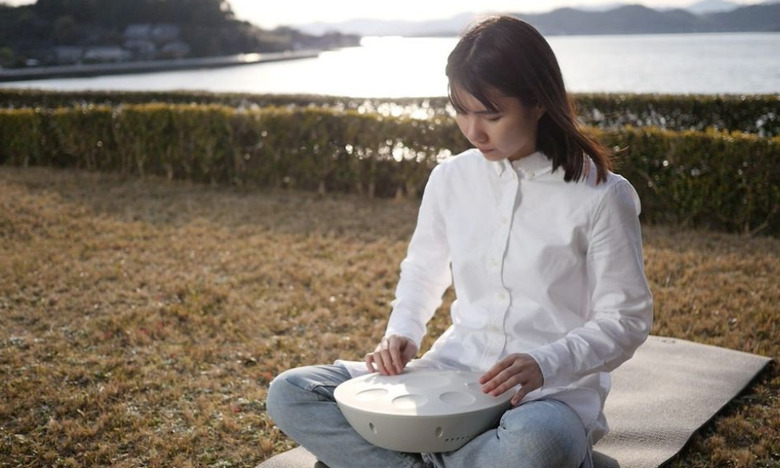 A lady plays the instrument.