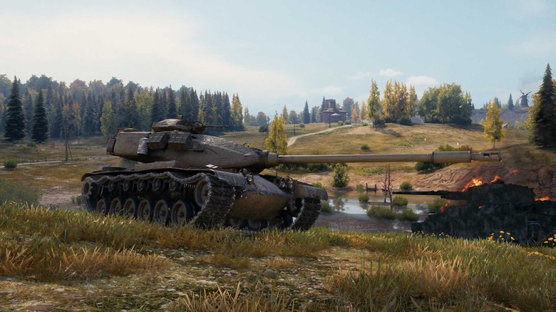 A tank in a field from World of Tanks.