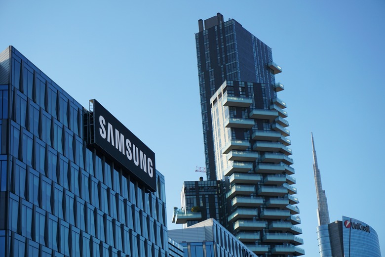 A building with the Samsung logo.